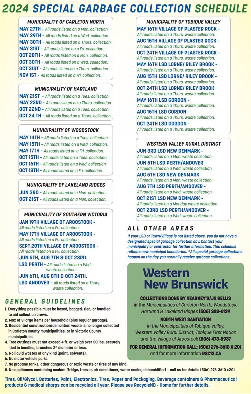 2024 SPECIAL GARBAGE COLLECTION SCHEDULE